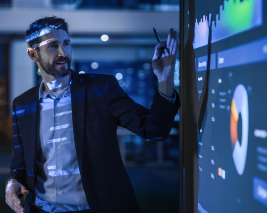 Man explaining financial information